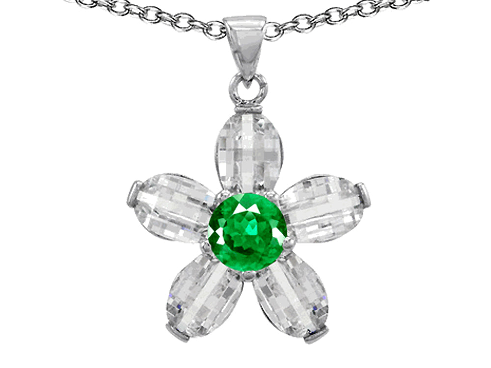 Star K Round Simulated Emerald Flower Pendant Necklace