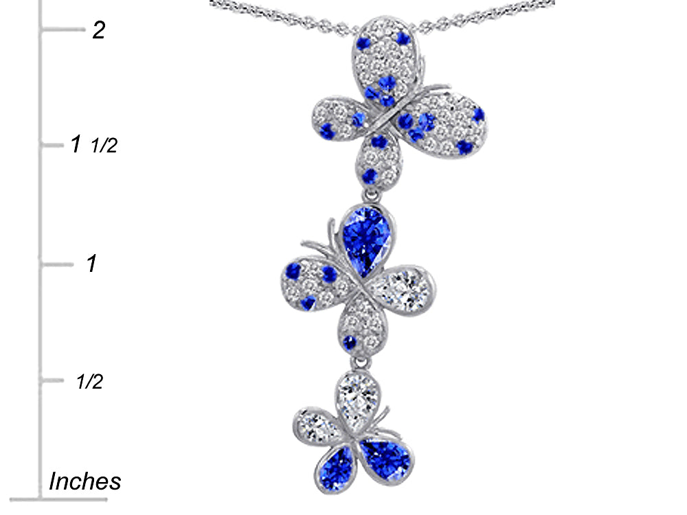 Star K Created Sapphire Family Butterfly Pendant Necklace