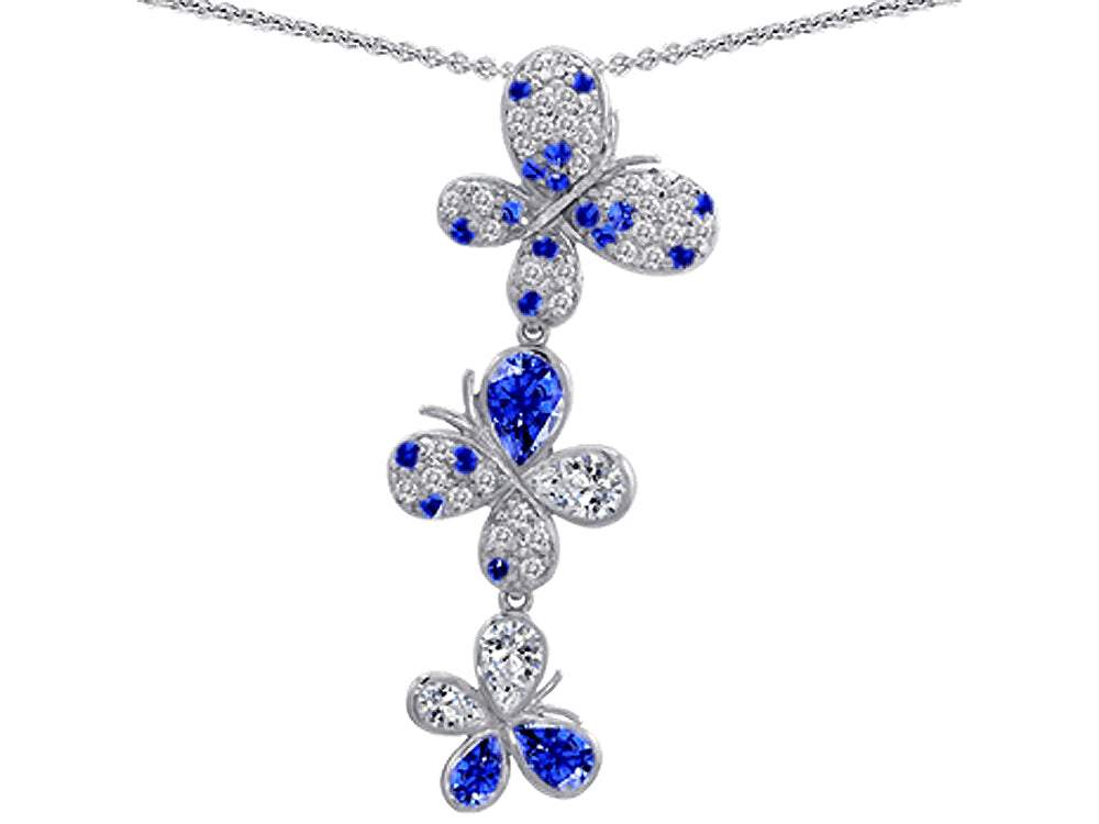 Star K Created Sapphire Family Butterfly Pendant Necklace