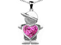 Star K Boy Holding 8mm Mother Heart September Birth Month Pendant Necklace with Created Pink Sapphire