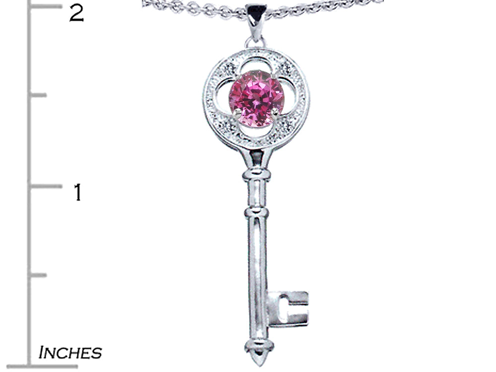 Star K Key To My Heart Pendant Necklace 7mm Round Created Pink Sapphire