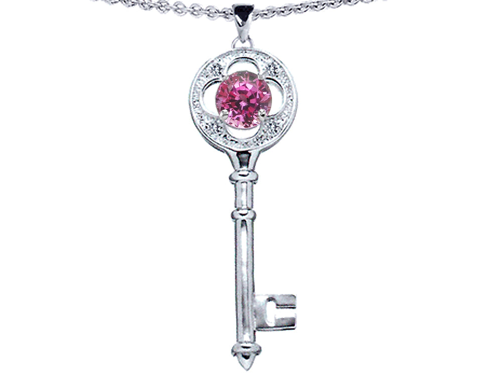 Star K Key To My Heart Pendant Necklace 7mm Round Created Pink Sapphire