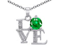 Star K LOVE Pendant Necklace Round 7mm Simulated Emerald