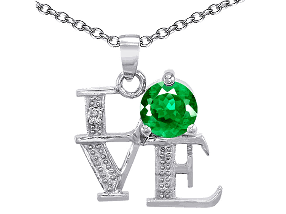 Star K LOVE Pendant Necklace Round 7mm Simulated Emerald