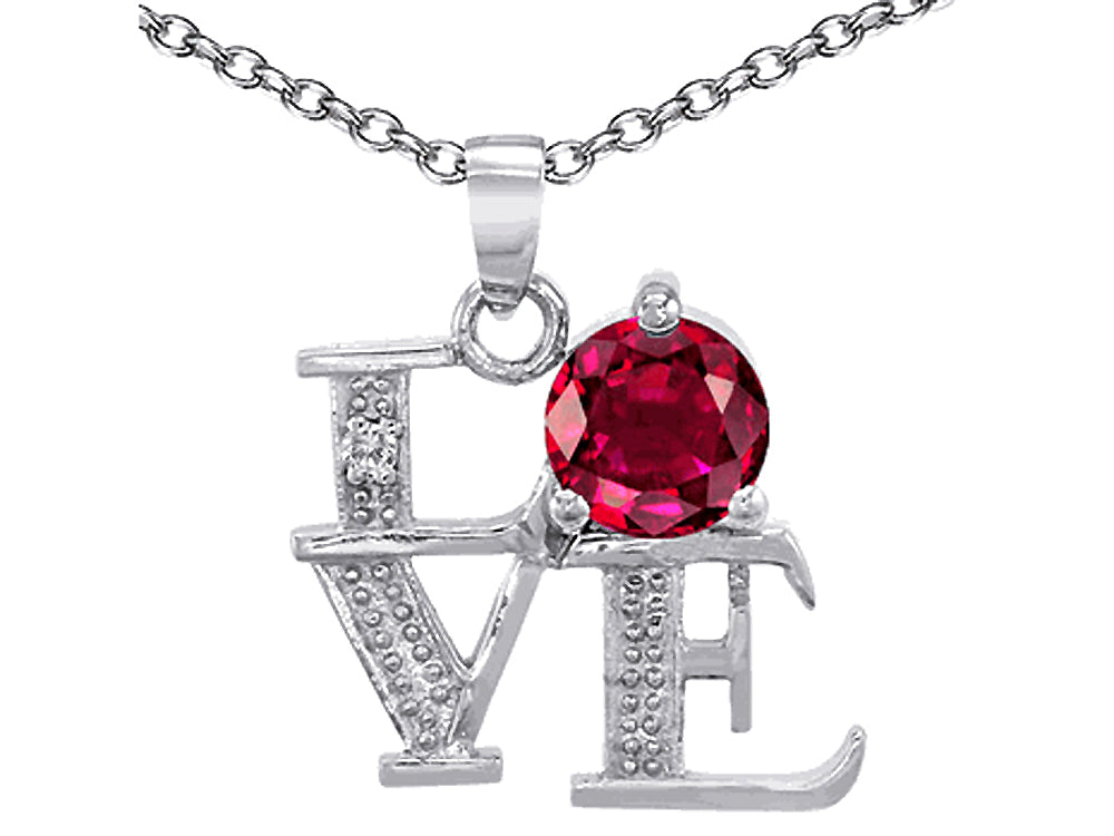 Star K LOVE Pendant Necklace Round 7mm Created Ruby