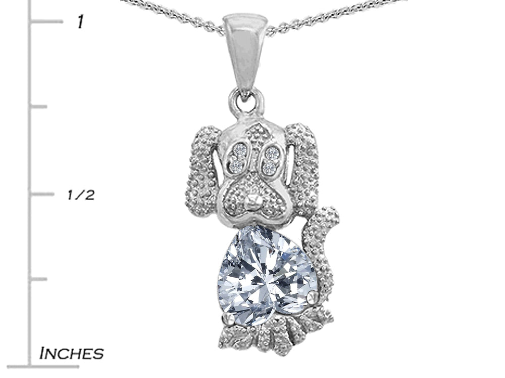 Star K Heart Shape Simulated White Topaz Dog Pendant Necklace