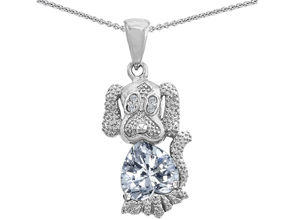 Star K Heart Shape Simulated White Topaz Dog Pendant Necklace