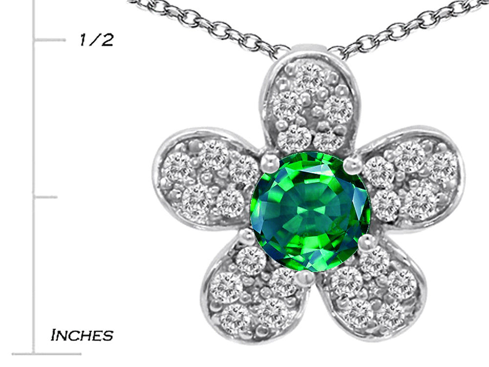 Star K Round Simulated Emerald Flower Pendant Necklace