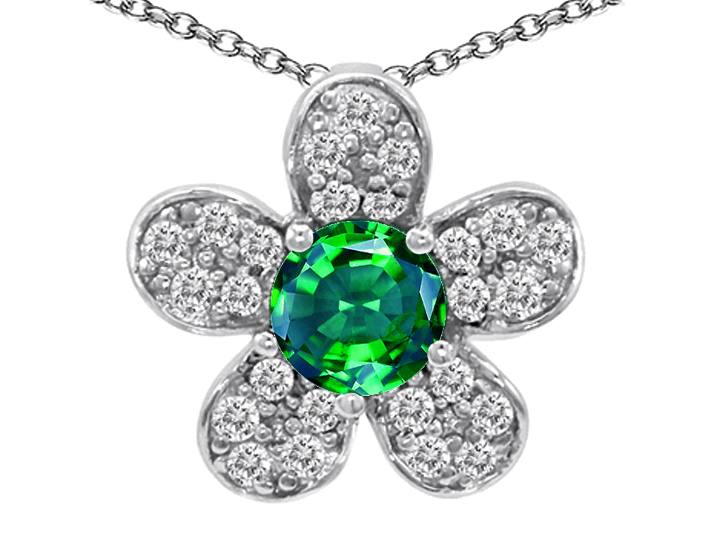 Star K Round Simulated Emerald Flower Pendant Necklace