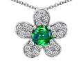 Star K Round Simulated Emerald Flower Pendant Necklace