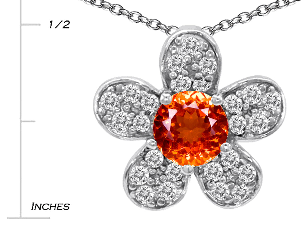 Star K Round Simulated Orange Mexican Fire Opal Flower Pendant Necklace