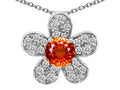 Star K Round Simulated Orange Mexican Fire Opal Flower Pendant Necklace