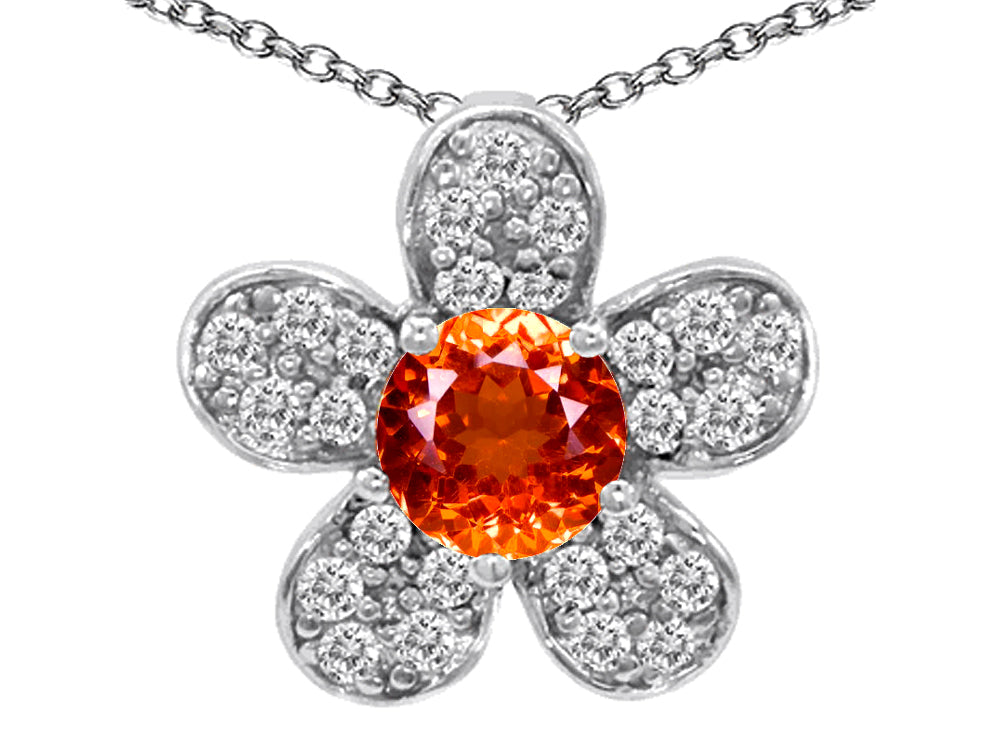 Star K Round Simulated Orange Mexican Fire Opal Flower Pendant Necklace