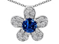 Star K Round Created Sapphire Flower Pendant Necklace