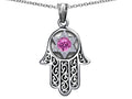 Star K Hamsa Evil Eye Protection Pendant Necklace Round Created Pink Sapphire