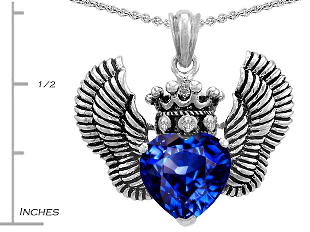 Star K Heart Shape Created Sapphire Wings True Love Pendant Necklace