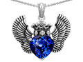 Star K Heart Shape Created Sapphire Wings True Love Pendant Necklace