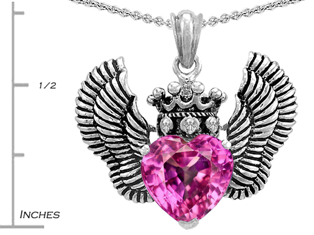 Star K Heart Shape Created Pink Sapphire Wings True Love Pendant Necklace