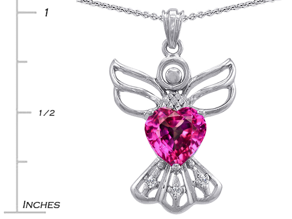 Star K Guardian Angel Love and Protection Created Pink Sapphire Heart Pendant Necklace