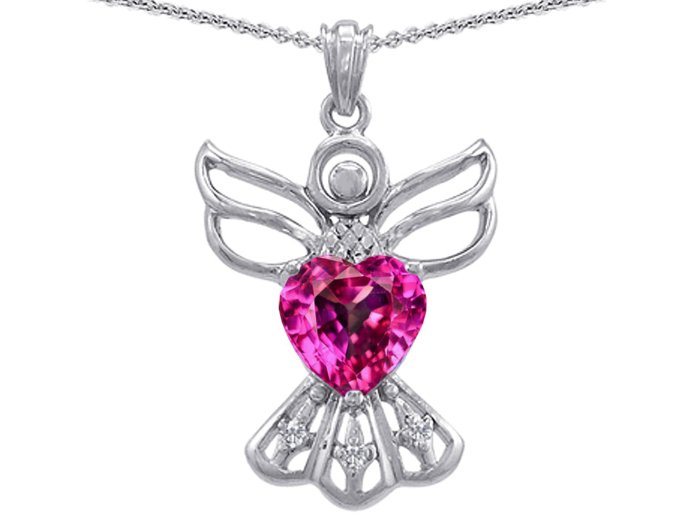 Star K Guardian Angel Love and Protection Created Pink Sapphire Heart Pendant Necklace