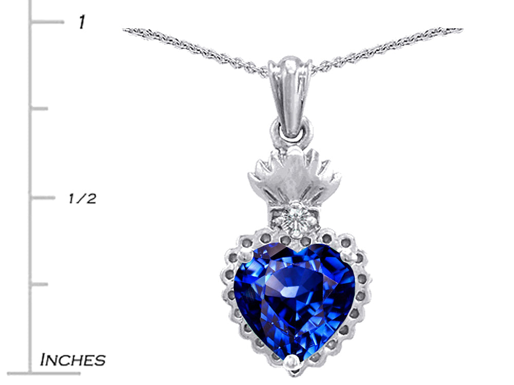 Star K Flaming Heart Protection Created Sapphire Pendant Necklace