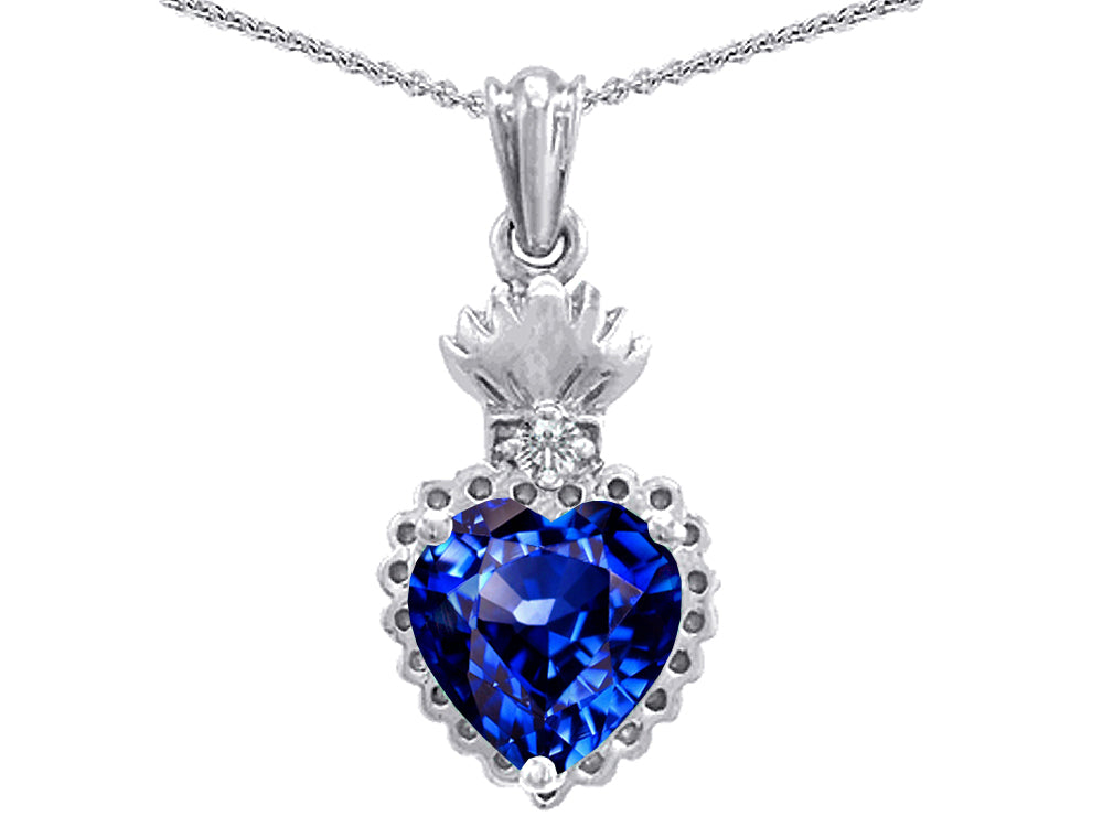 Star K Flaming Heart Protection Created Sapphire Pendant Necklace