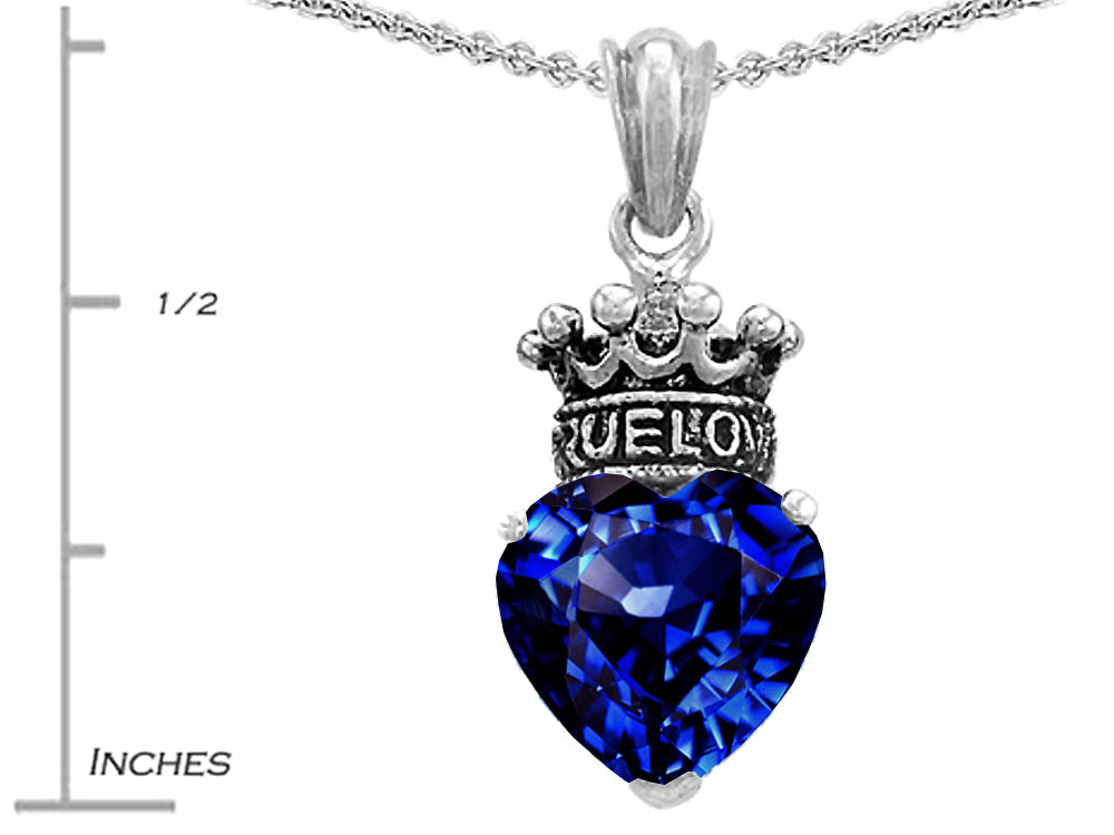 Star K True Love Created Sapphire Heart Crown Pendant Necklace