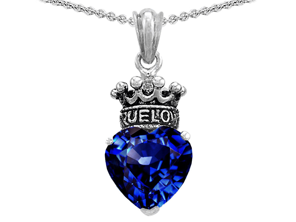 Star K True Love Created Sapphire Heart Crown Pendant Necklace