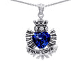 Star K True Love Created Sapphire Heart Crown Angel Wings Pendant Necklace