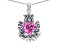 Star K True Love Created Pink Sapphire Heart Crown Angel Wings Pendant Necklace