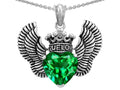 Star KTrue Love Heart Shape Simulated Emerald Crown Wings Pendant Necklace