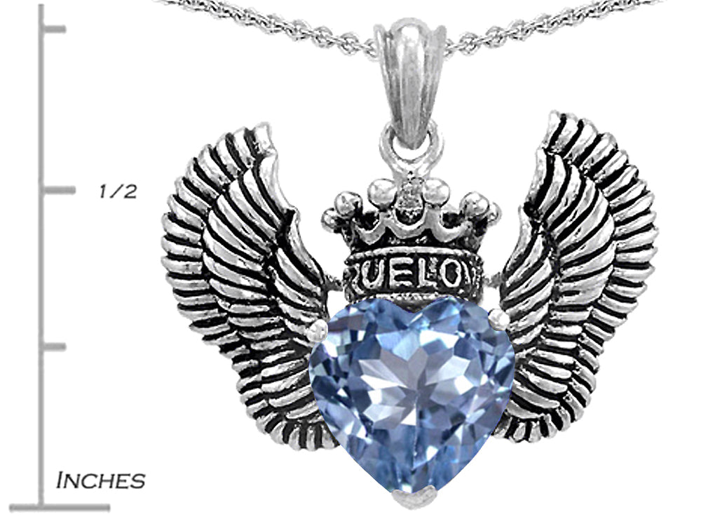 Star KTrue Love Heart Shape Simulated Aquamarine Crown Wings Pendant Necklace
