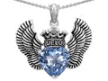 Star KTrue Love Heart Shape Simulated Aquamarine Crown Wings Pendant Necklace