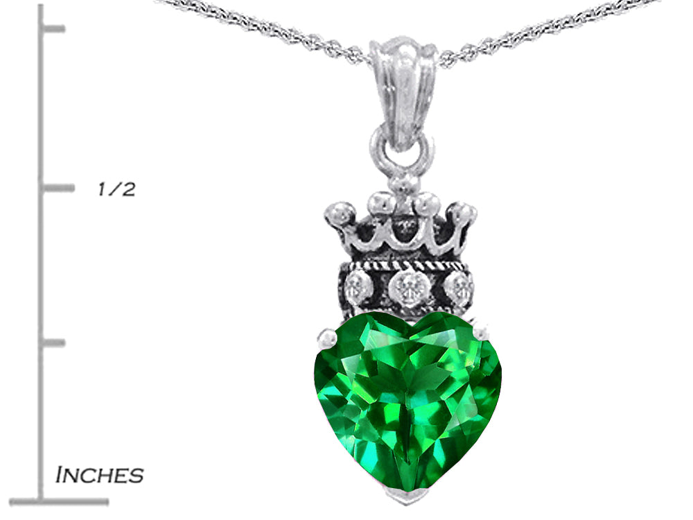 Star K Simulated Emerald Heart Crown True Love Pendant Necklace