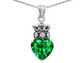Star K Simulated Emerald Heart Crown True Love Pendant Necklace