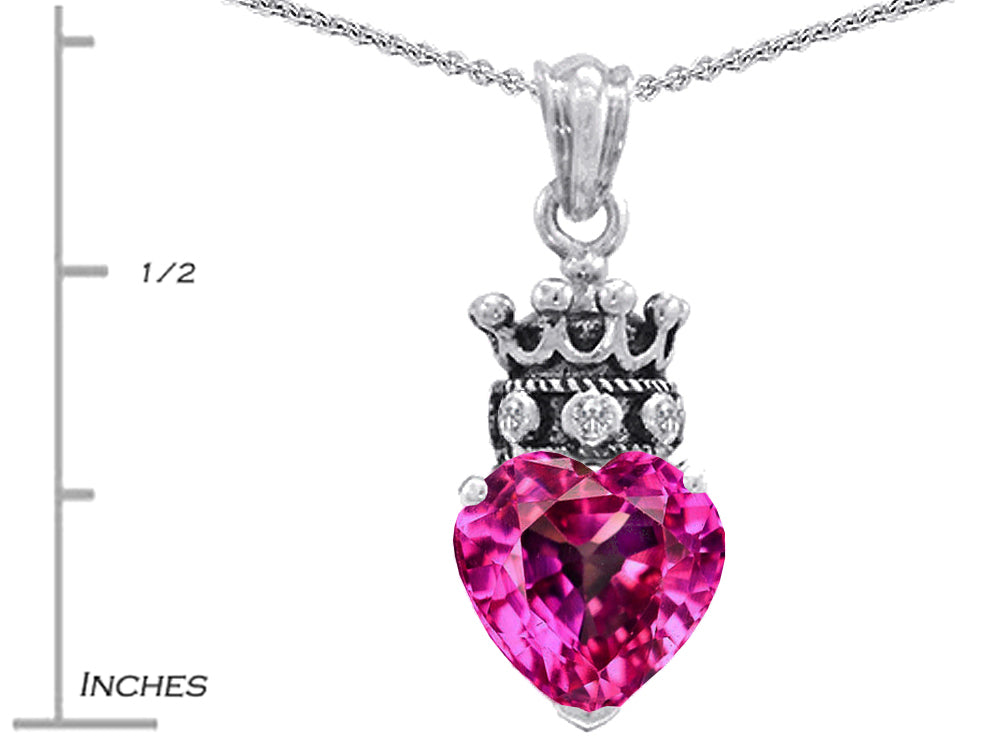 Star K Created Pink Sapphire Heart Crown True Love Pendant Necklace