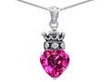 Star K Created Pink Sapphire Heart Crown True Love Pendant Necklace