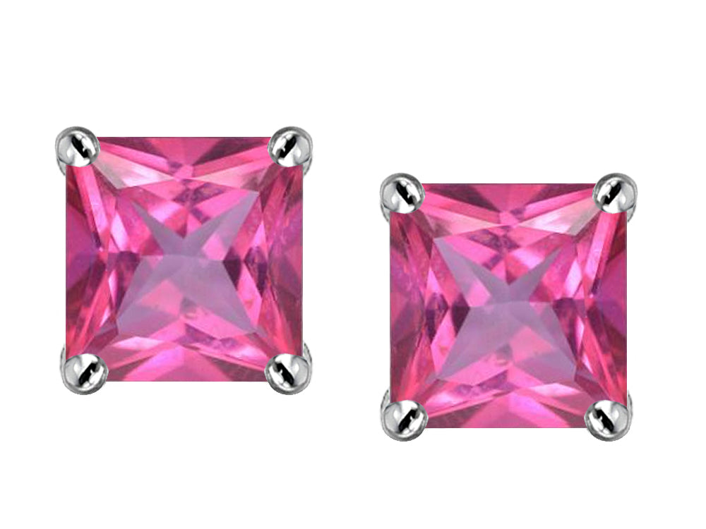 Star K Square 7mm Created Pink Sapphire Earrings