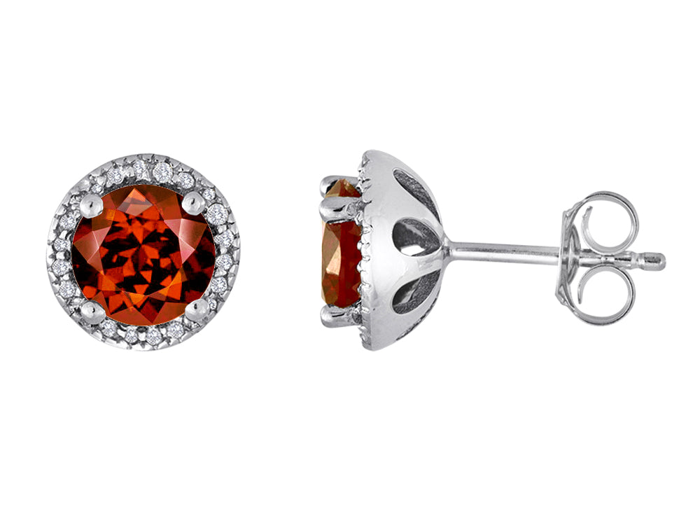 Star K Round 7mm Simulated Garnet Halo Earring Studs