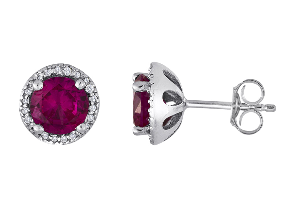Star K Round 7mm Created Ruby Halo Earring Studs