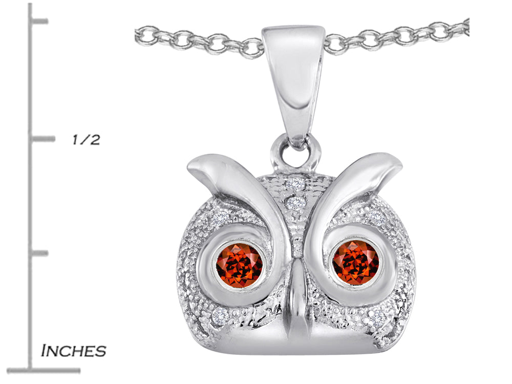 Star K Round Simulated Garnet Good Luck Owl Pendant Necklace