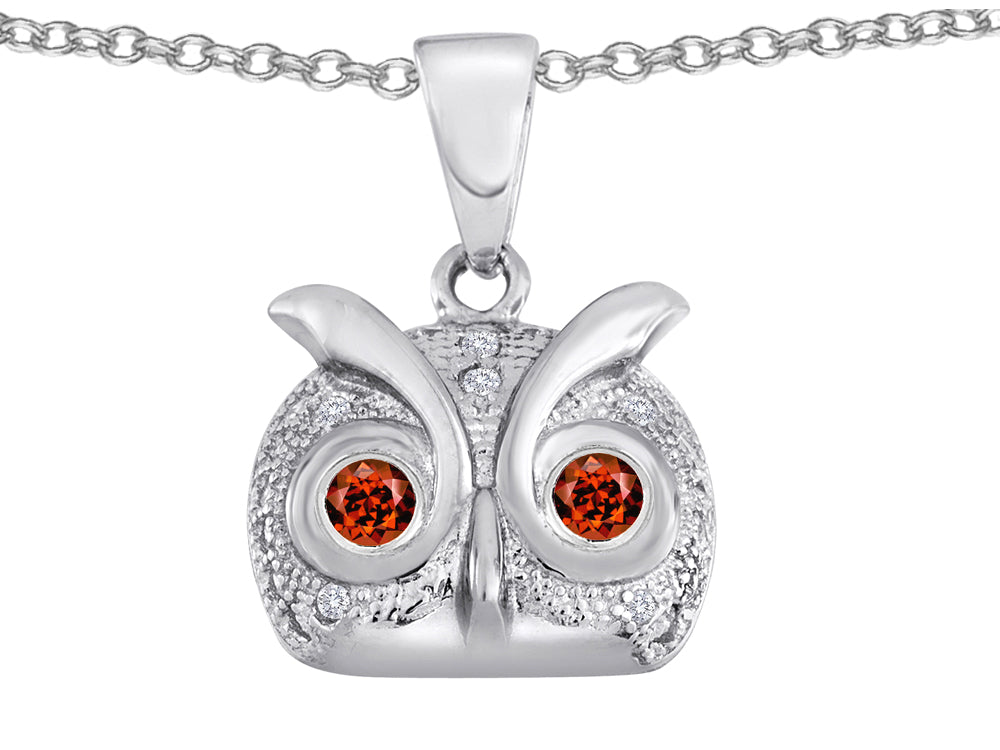 Star K Round Simulated Garnet Good Luck Owl Pendant Necklace