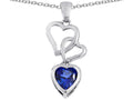 Star K Heart Shape Created Sapphire 3 Hearts Dangling Pendant Necklace