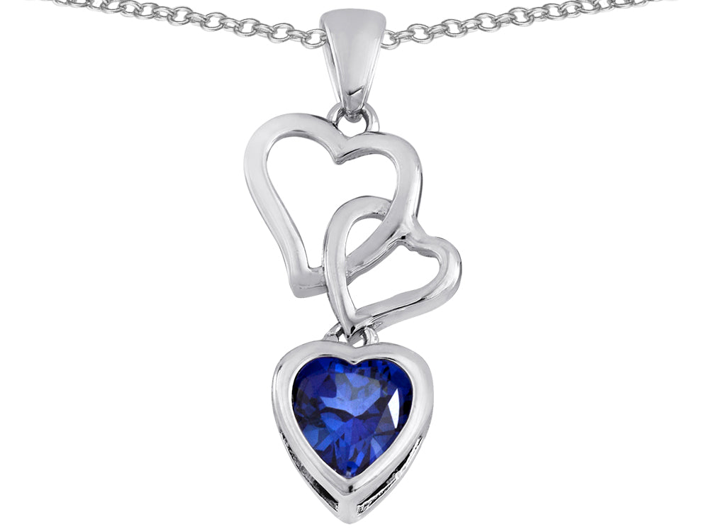 Star K Heart Shape Created Sapphire 3 Hearts Dangling Pendant Necklace