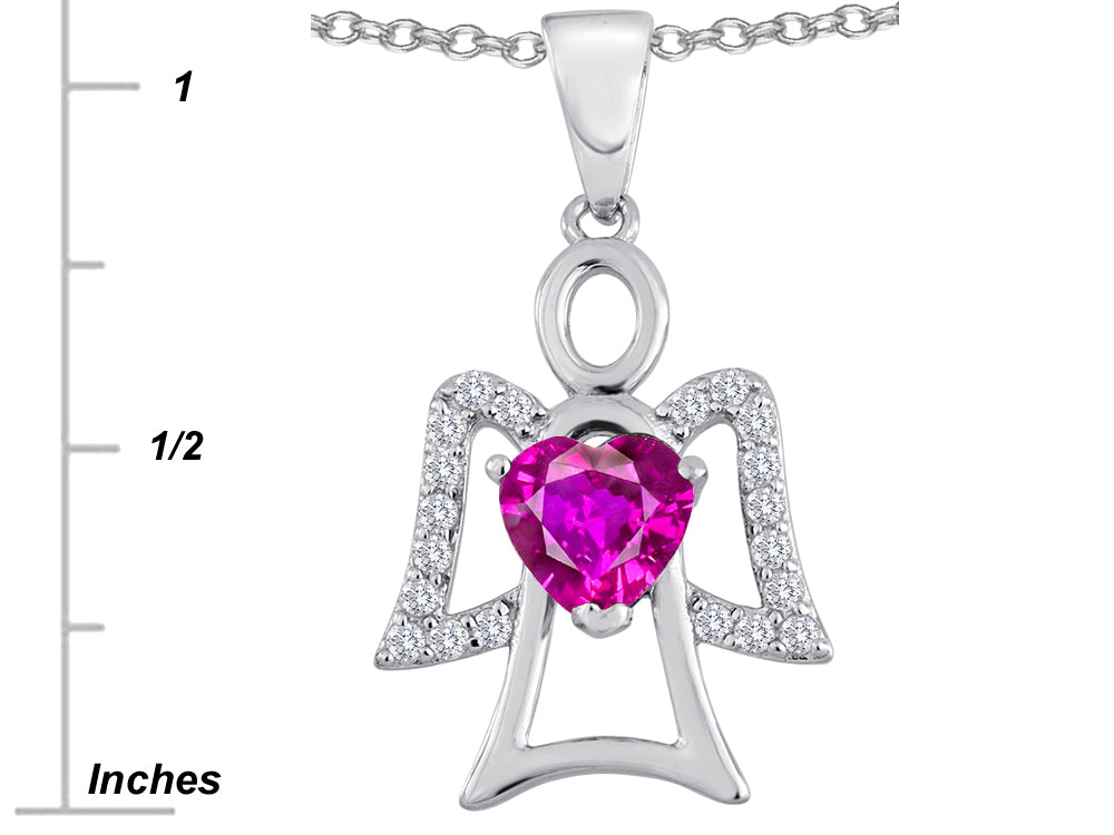 Star K Guardian Angel Love and Protection Created Pink Sapphire Heart Pendant Necklace