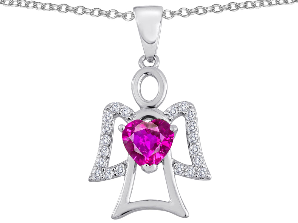 Star K Guardian Angel Love and Protection Created Pink Sapphire Heart Pendant Necklace