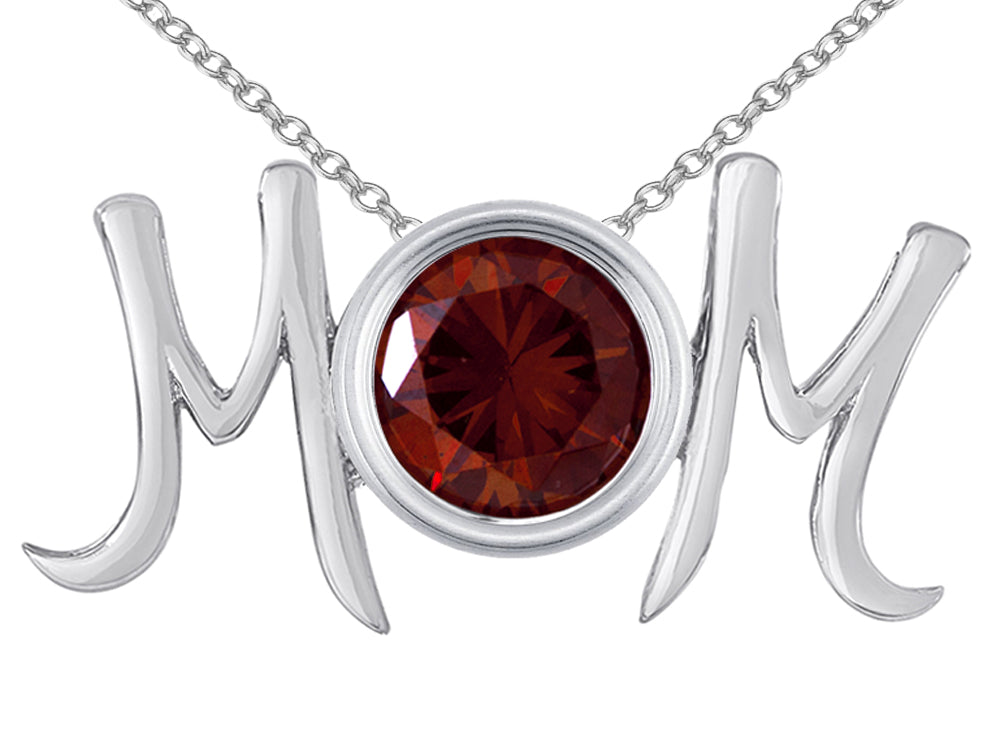 Star K Round Simulated Garnet MOM Mother's Pendant Necklace