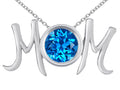 Star K Round Simulated Blue Topaz MOM Mother's Pendant Necklace