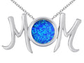 Star K Round Blue Created Opal MOM Mother's Pendant Necklace