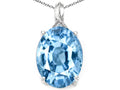 Tommaso Design Oval 12x10mm Simulated Aquamarine Pendant Necklace